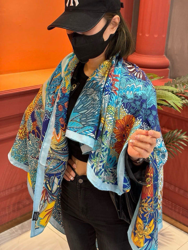 Mountain Zebra Scarf 185 CM Blue Colorful Silk 402280