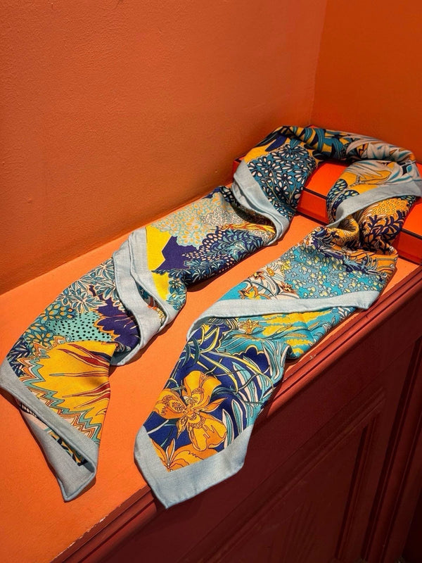 Mountain Zebra Scarf 185 CM Blue Colorful Silk 402280