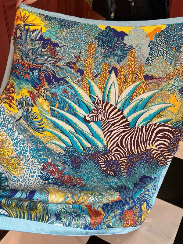 Mountain Zebra Scarf 185 CM Blue Colorful Silk 402280