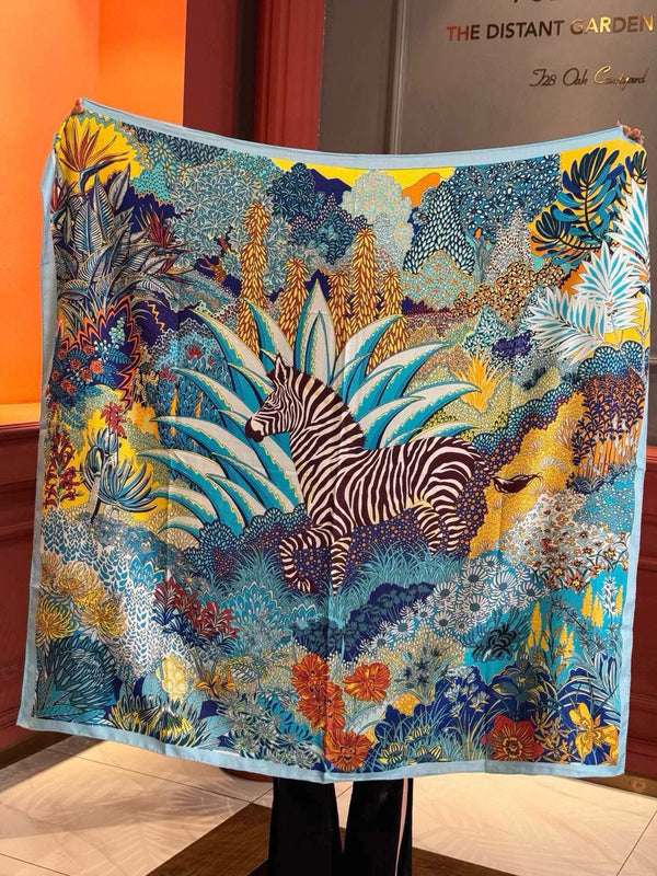 Mountain Zebra Scarf 185 CM Blue Colorful Silk 402280