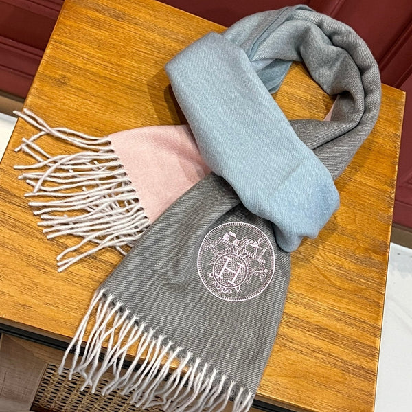 Scarf 190 CM In Grey Pink Mix Light Blue Cashmere