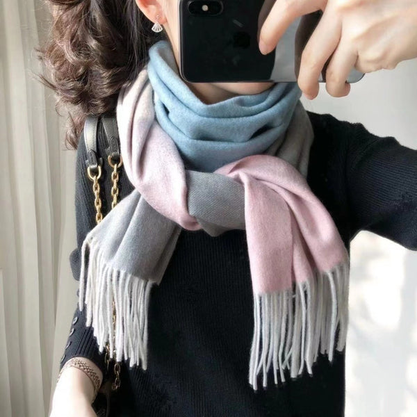 Scarf 190 CM In Grey Pink Mix Light Blue Cashmere