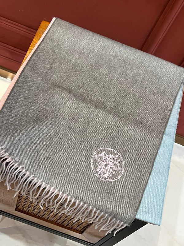 Scarf 190 CM In Grey Pink Mix Light Blue Cashmere