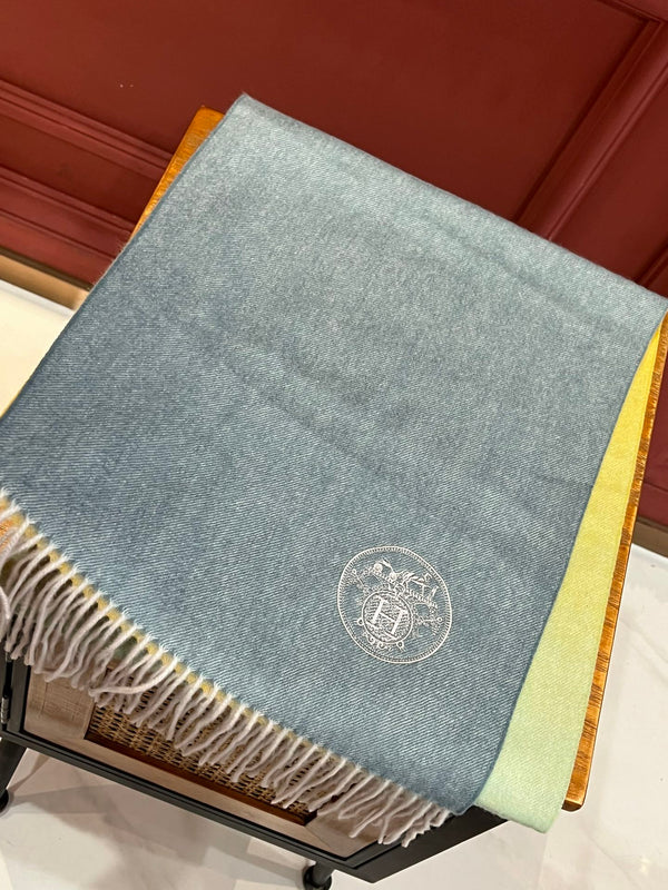 Scarf 190 CM In Blue Yellow Mix Jade Green Cashmere