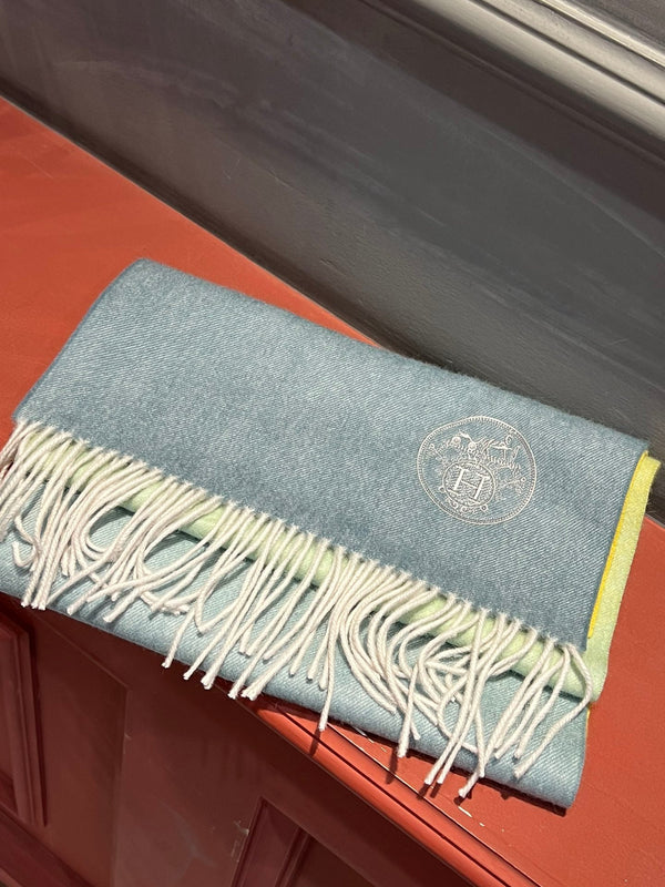 Scarf 190 CM In Blue Yellow Mix Jade Green Cashmere