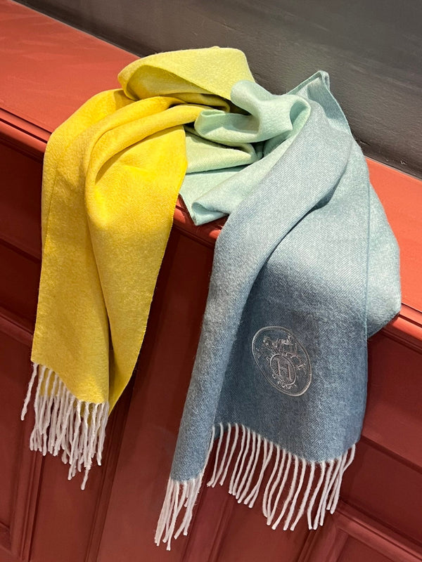 Scarf 190 CM In Blue Yellow Mix Jade Green Cashmere