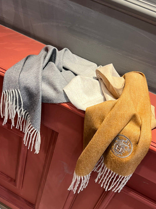 Scarf 190 CM In Dark Beige Mix Grey White Cashmere