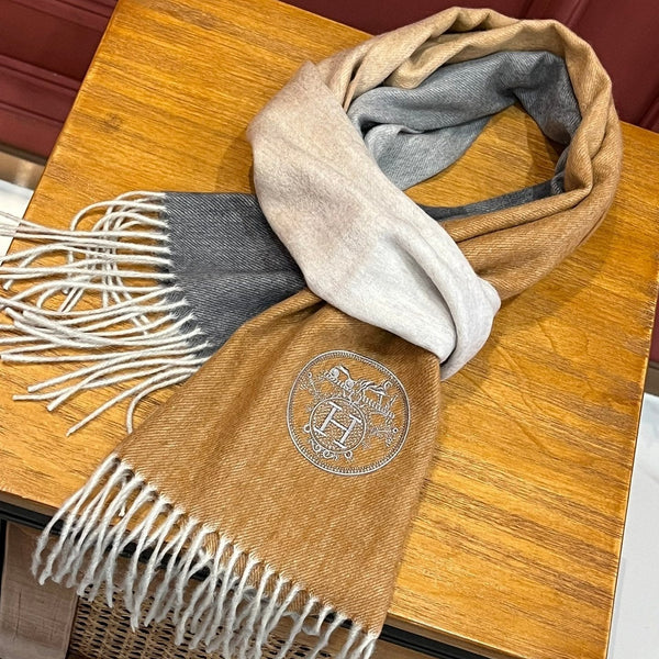 Scarf 190 CM In Dark Beige Mix Grey White Cashmere