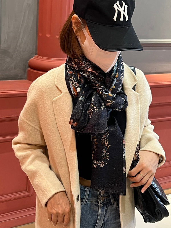 SCIARPA 200 CM IN CASHMERE MISTO NERO COLORATO 413824