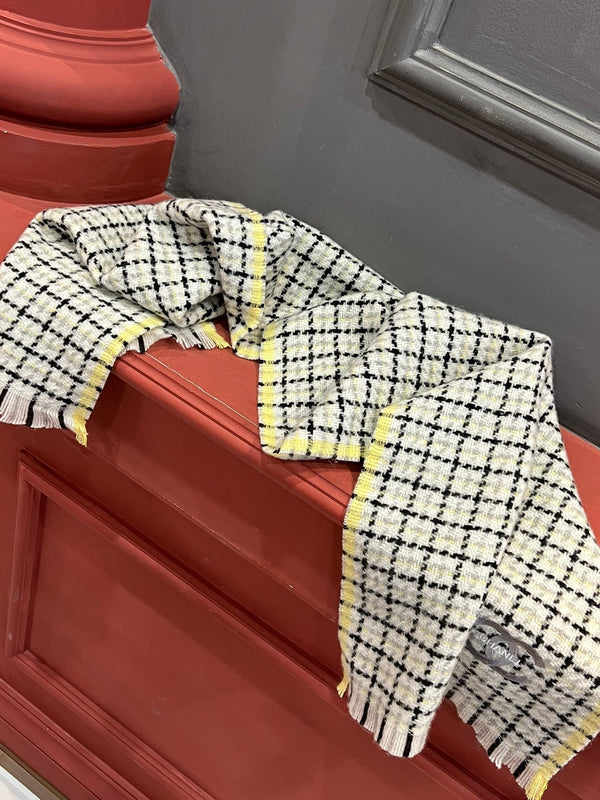 CC Scarf 190 CM In White Yellow With Black Plaid Cashmere 416805