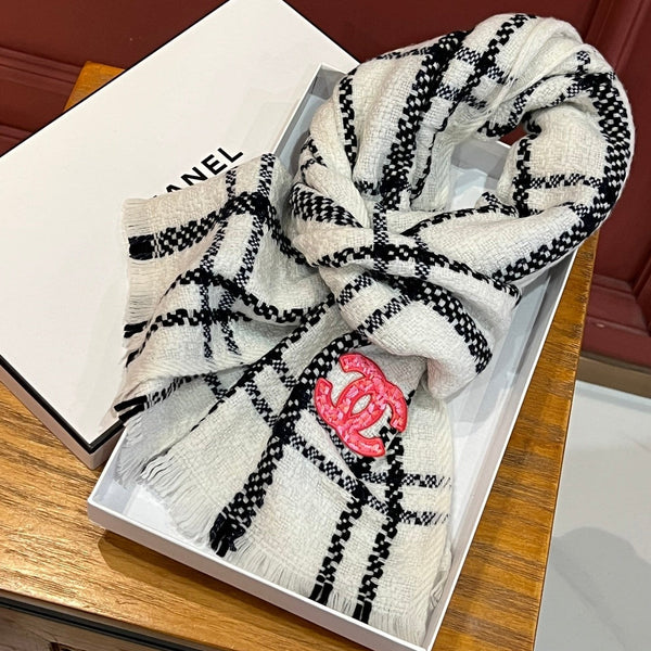 Sciarpa CC 190 CM in lana bianca con strisce nere 420038