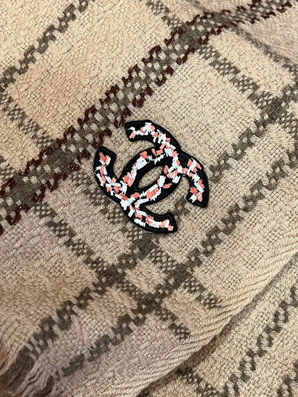 CC Scarf 190 CM In Dark Beige With Brown Stripes Wool  420037