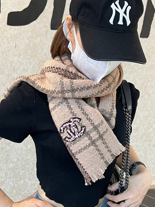 CC Scarf 190 CM In Dark Beige With Brown Stripes Wool  420037