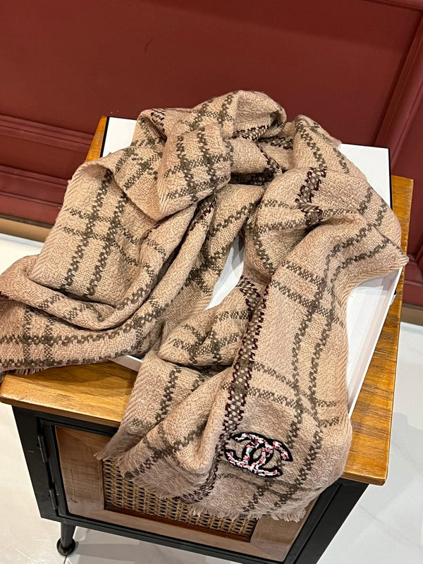 CC Scarf 190 CM In Dark Beige With Brown Stripes Wool  420037