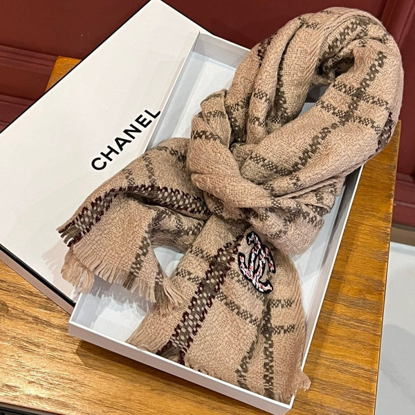 CC Scarf 190 CM In Dark Beige With Brown Stripes Wool  420037