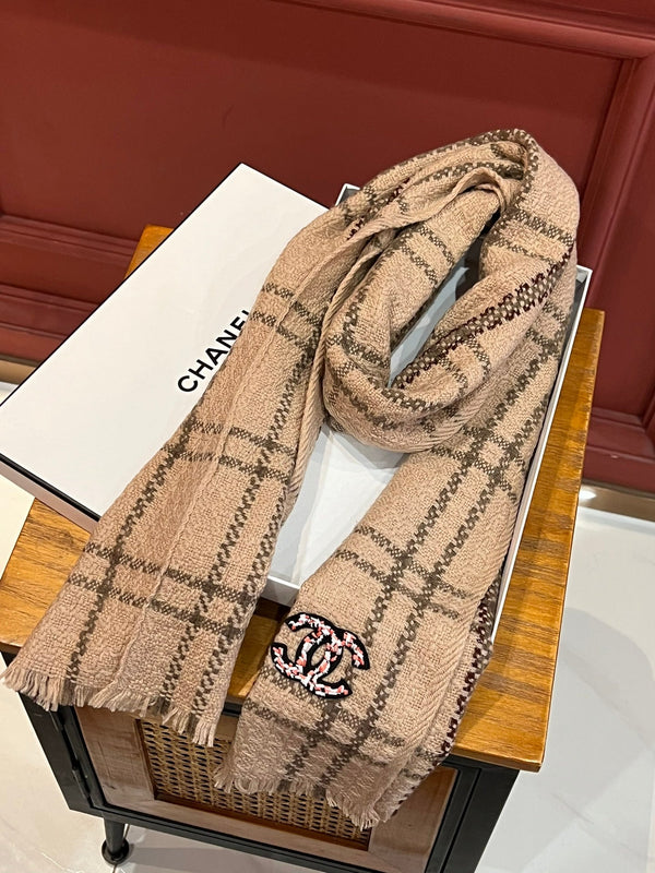 CC Scarf 190 CM In Dark Beige With Brown Stripes Wool  420037