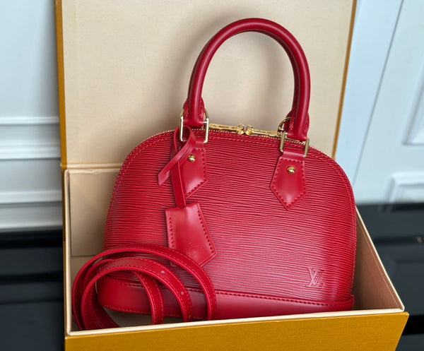 LV Alma BB Handbag Red Grained Cowhide