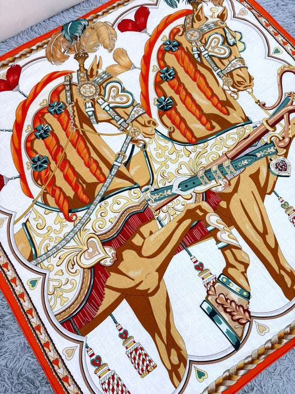 Harnais De Coeur Scarf 135 CM In Orange Colorful Cashmere And Silk 381092