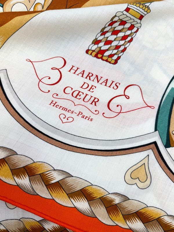 Harnais De Coeur Scarf 135 CM In Orange Colorful Cashmere And Silk 381092