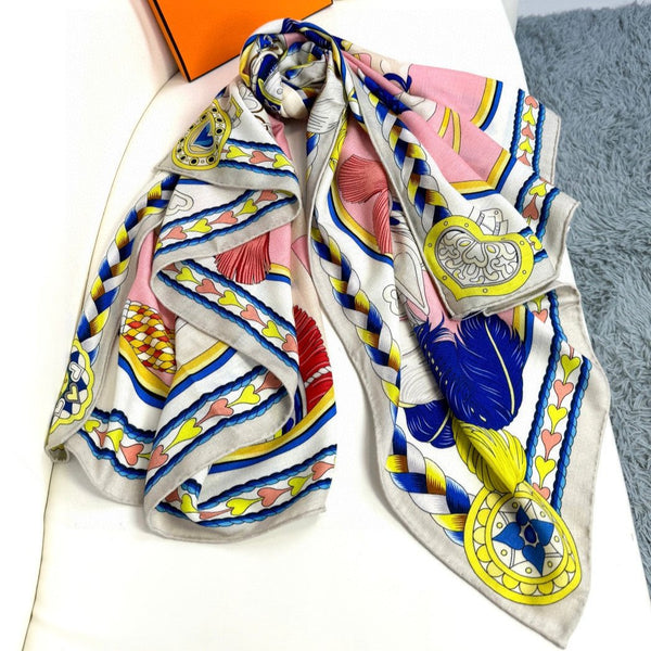 Harnais De Coeur Scarf 135 CM In Pink Colorful Cashmere And Silk 381093