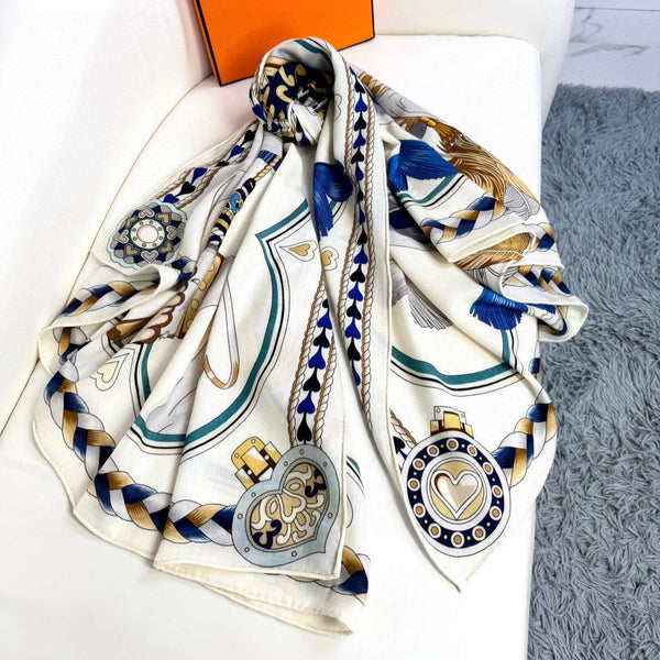 Harnais De Coeur Scarf 135 CM In White Colorful Cashmere And Silk 381094