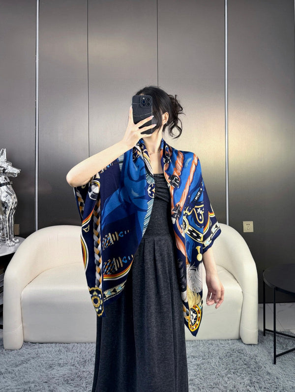 Harnais De Coeur Scarf  135 CM In Black Colorful Cashmere And Silk 381095