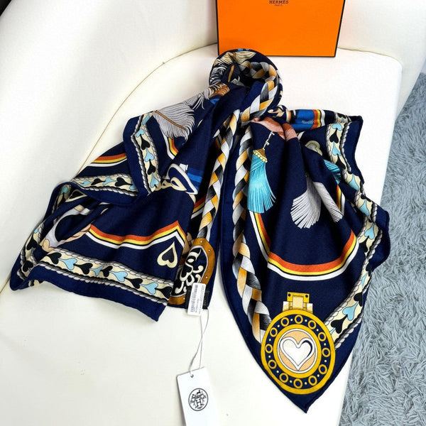 Harnais De Coeur Scarf 135 CM In Black Colorful Cashmere And Silk 381095