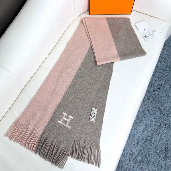 SCIARPA IN MAGLIA 180 IN CASHMERE GRIGIO MISTO ROSA CHIARO
