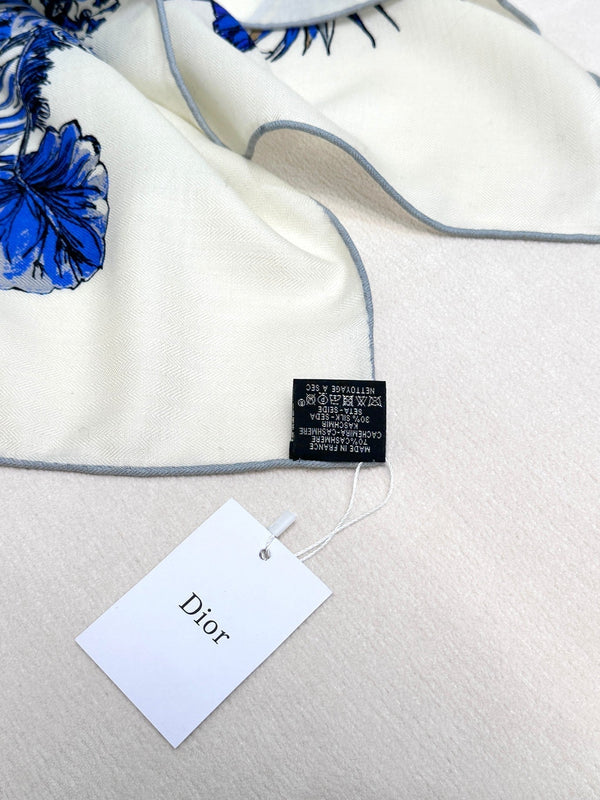 SCIARPA QUADRATA 140 CM IN MISTO BIANCO CASHMERE E SETA BLU COBALTO 390940