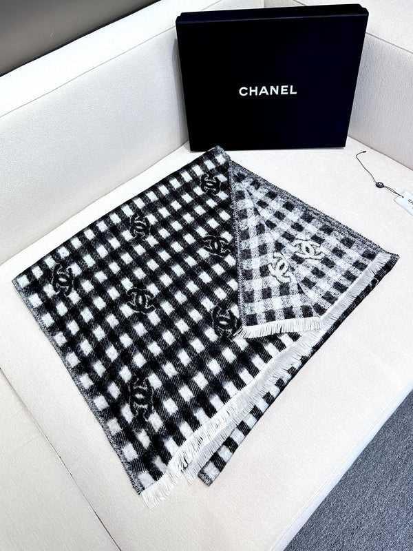 SCIARPA 190 CM IN MISTO NERO BIANCO CARO CASHMERE E LANA 390944