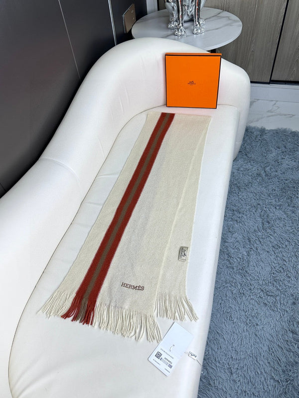 Scarf 180 CM In White Mix Red Khaki Green Cashmere  401086