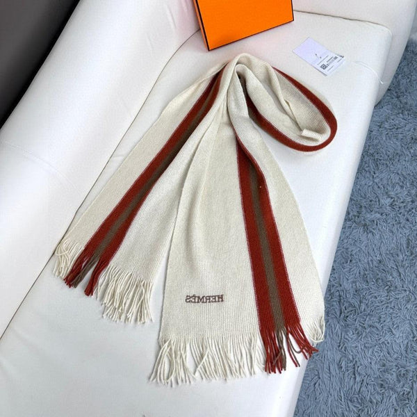 Scarf 180 CM In White Mix Red Khaki Green Cashmere 401086