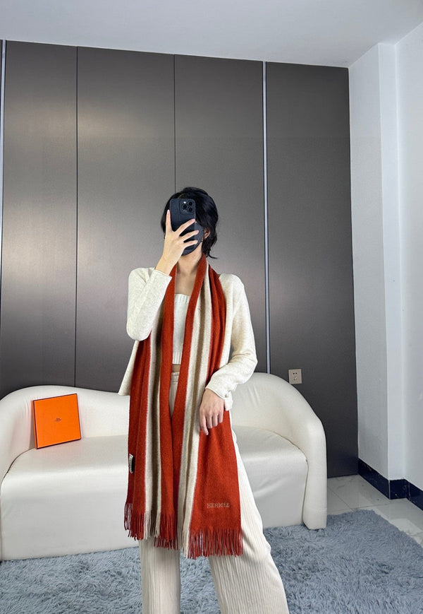 Scarf 180 CM In Red Mix White Khaki Green Cashmere 401087