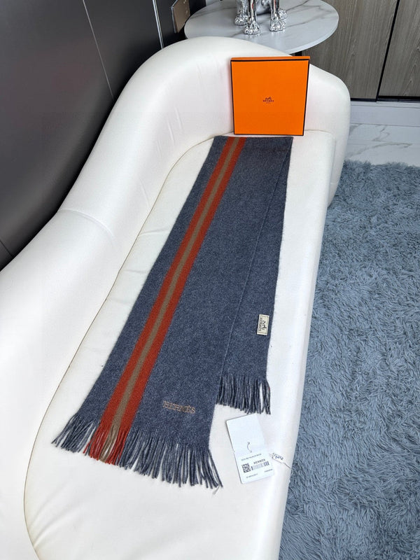 Scarf 180 CM In Charcoal Grey Mix Red Khaki Green Cashmere 401088