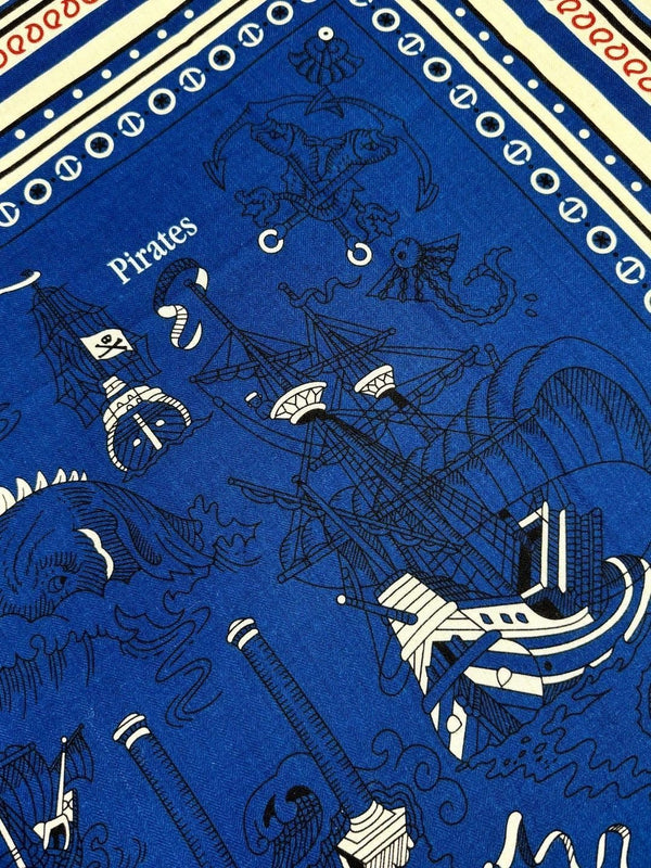 Tatouages Marins Bandana Shawl 135 CM Dark Blue Mix White Red Cashmere And Silk 401090