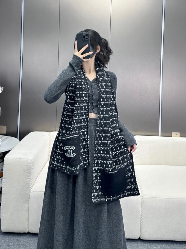 SCIARPA 180 CM IN CASHMERE NERO MISTO BIANCO 403850