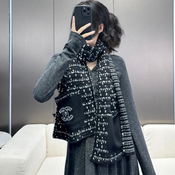 SCIARPA 180 CM IN CASHMERE NERO MISTO BIANCO 403850