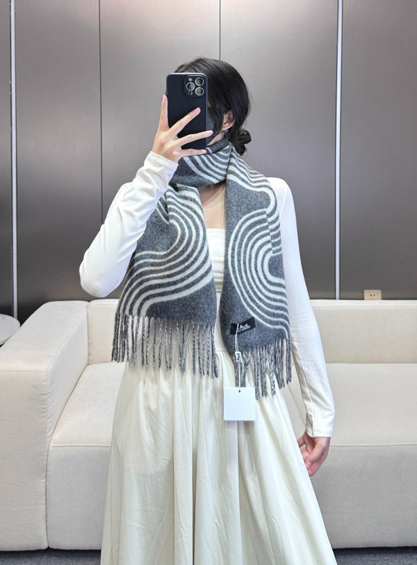 Scarf 180 CM Black Mix White Cashmere