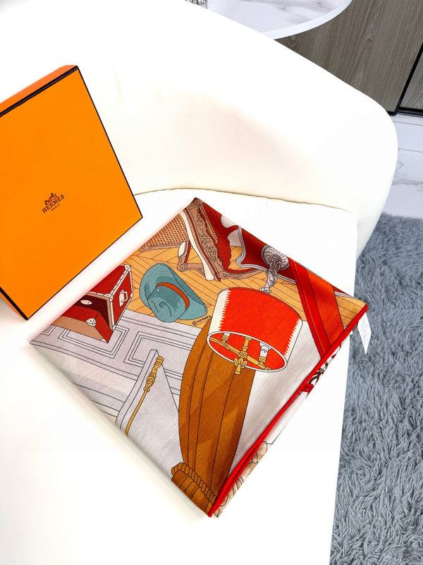 Square scarf 135 CM Yellow Orange Colorful Cashmere And Silk