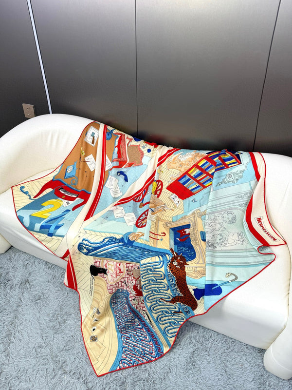 Square scarf 135 CM Light Jade Blue Colorful Cashmere And Silk