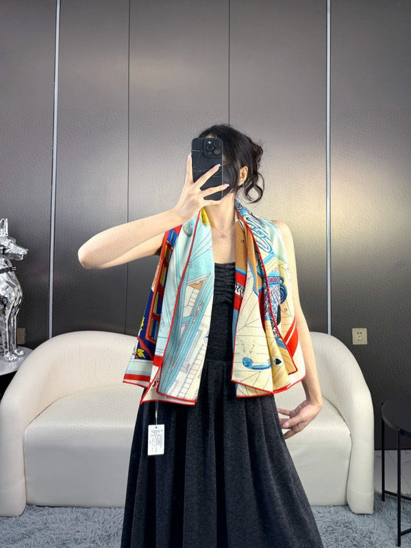 Square scarf 135 CM Light Jade Blue Colorful Cashmere And Silk