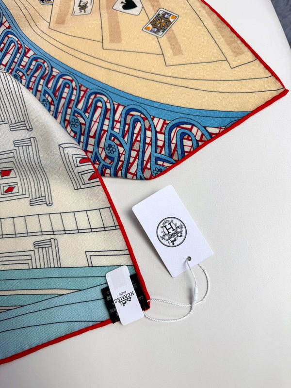 Mystere Au 24 Scarf 135 CM Light Jade Blue Colorful Cashmere And Silk