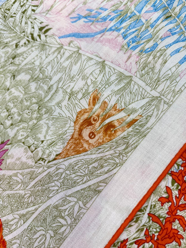 Retour A La Nature Shawl 135CM In Light Blue Colorful Cashmere And Silk