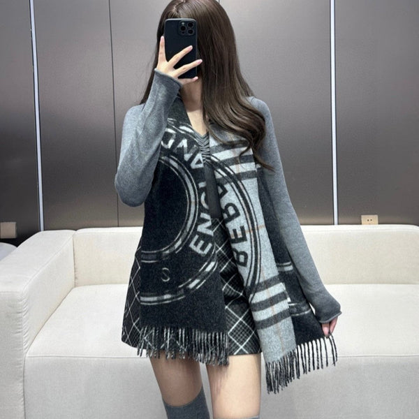 SCARF 180 CM IN BLACK AND LIGHT GRAY CASHMERE 407242