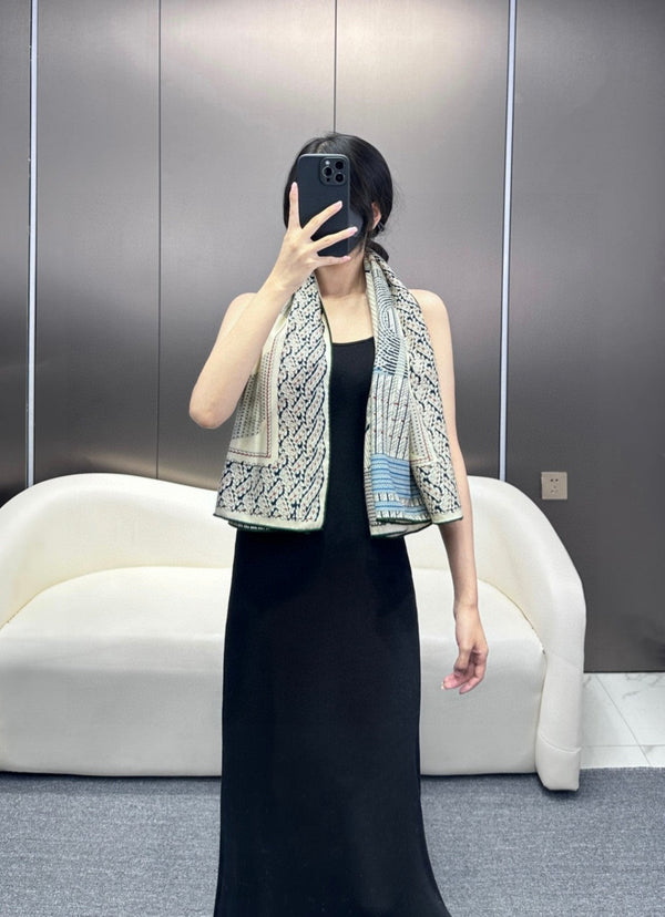 Scarf 140 CM In White Black Colorful Silk