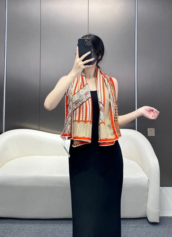 Scarf 140 CM In Orange Red Colorful Silk