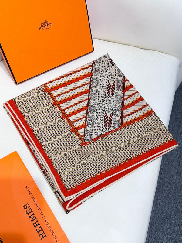 Dressage Tressage Shawl 140 CM In Orange Red Colorful Silk