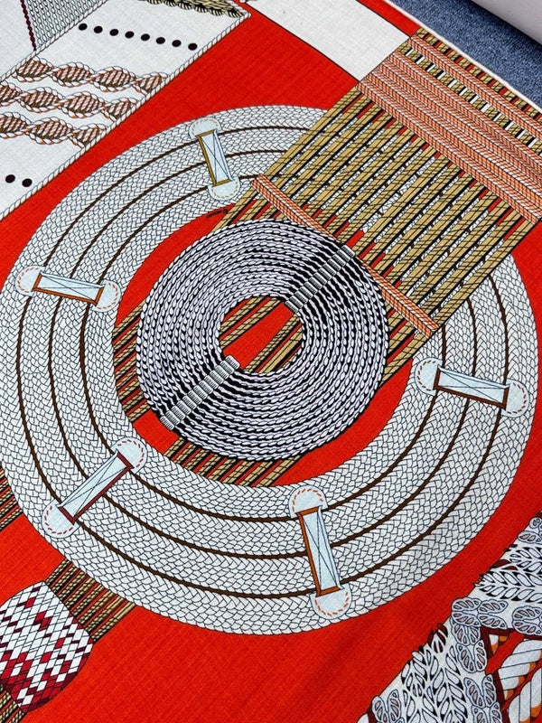 Dressage Tressage Shawl 140 CM In Orange Red Colorful Silk