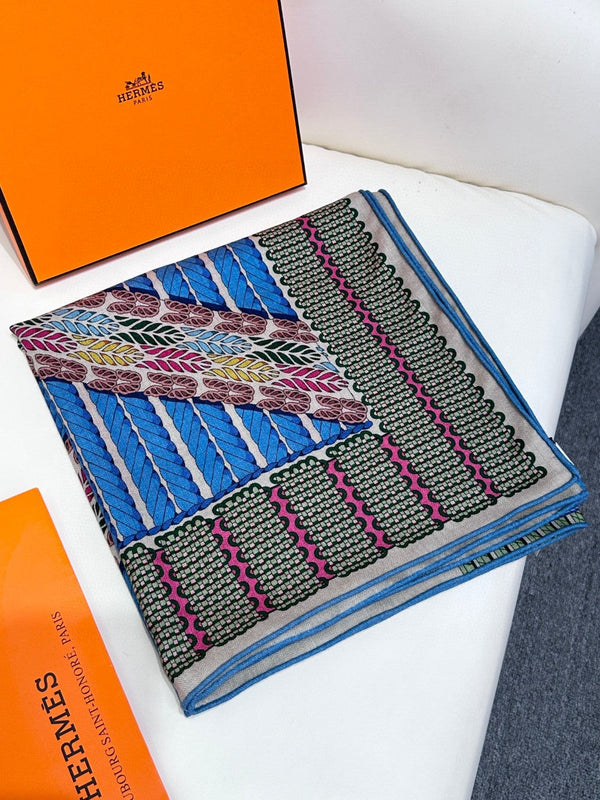 Scarf 140 CM In Blue Black Colorful Silk