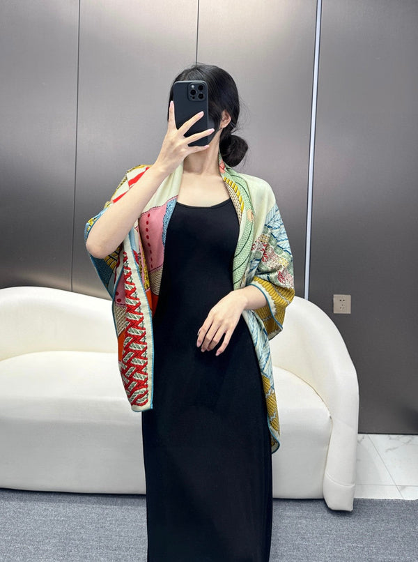 Scarf 140 CM In Red Yellow Colorful Silk